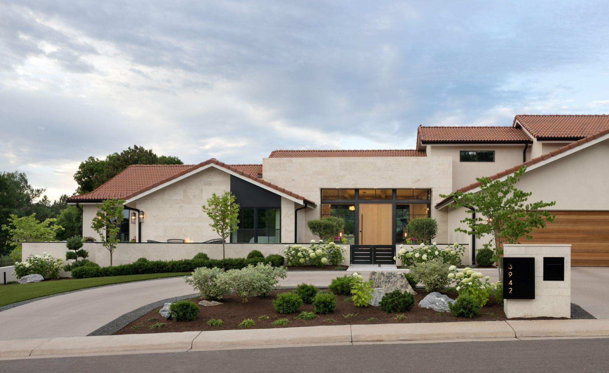 Modern Mediterranean home with low-water front garden